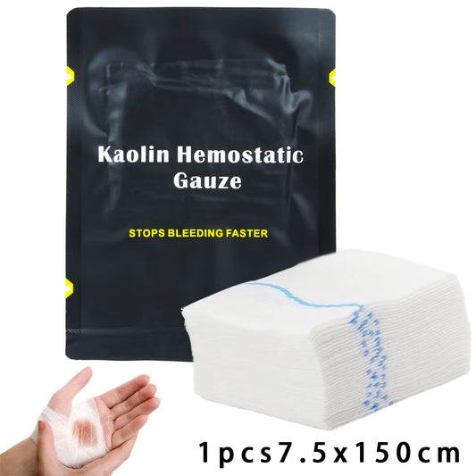 Hemostatic Kaolin Gauze Combat Emergency Trauma Z-Fold Soluble for Ifak Tactical First Aid Kit Medical Wound Dressing