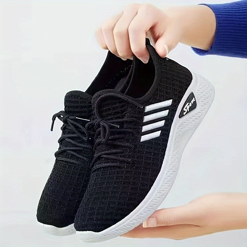 Women's Breathable Knit Sneakers, Casual Lace Up Outdoor Shoes, Comfortable Low Top Sport Shoes
