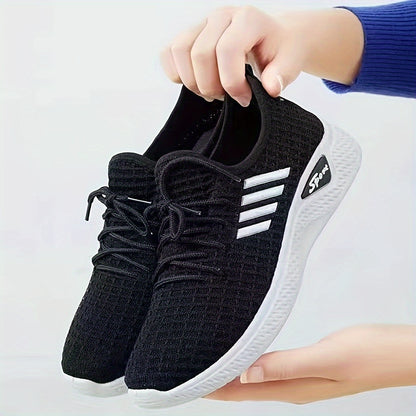 Women's Breathable Knit Sneakers, Casual Lace Up Outdoor Shoes, Comfortable Low Top Sport Shoes