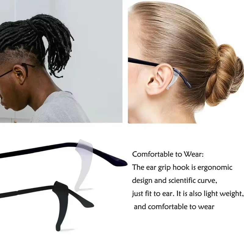 Silicone Anti-Slip Ear Hooks Holder for Glasses Black/Transparent Elastic Eyeglasses Retainer Holders Eyewear Accessories