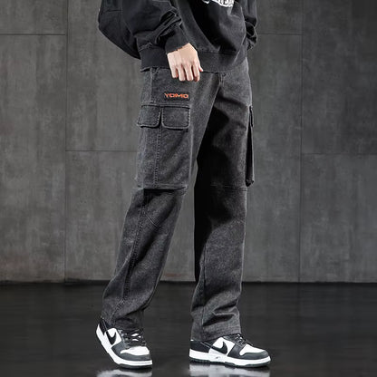 New Men'S Loose Cargo Jeans Outdoor Paratrooper Straight Pants Fashionable Stretch Loose Wide Leg Pants Large Size 4XL 5XL
