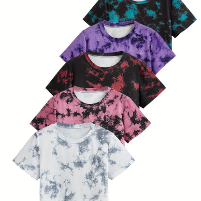 Women's Tie-Dye Short Loose Fit Casual Sport T-Shirt 5pcs Set Beauty World Shop