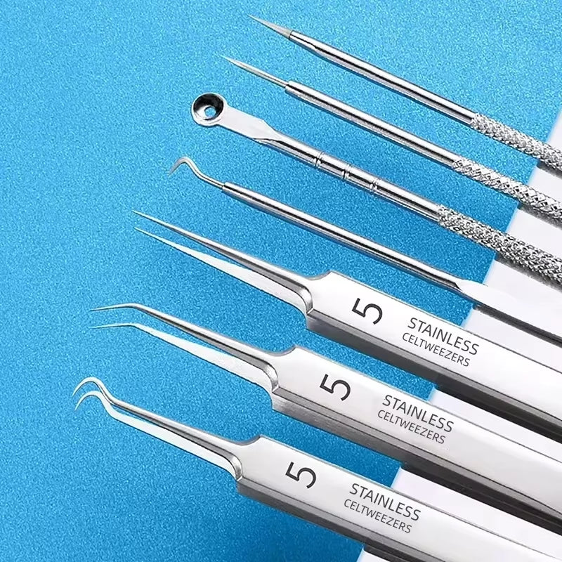 3/4/6Pcs Cell Pimples Blackhead Stainless Steel Clip Tweezers, Beauty Salon Special Scraping Closing Artifact, Acne Needle Tool