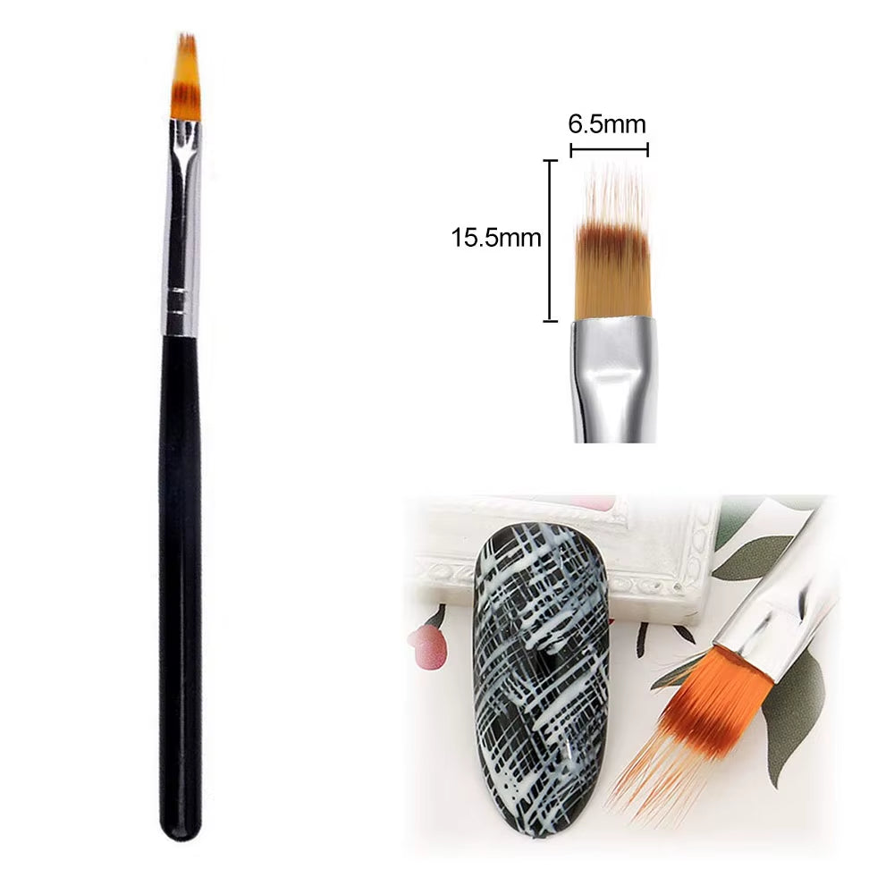 1Pc French Nail Brush 16CM Crescent Oblique French Tip Brush Silver Black Handle French Painting Drawing Tools Nail Art Supplies