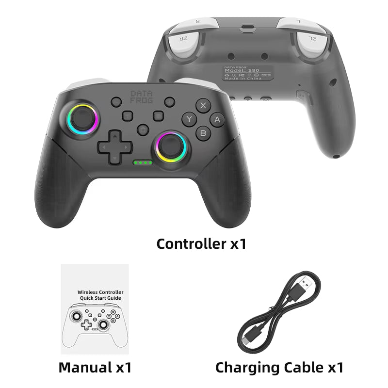 Wireless Controller for Switch OLED Console Pro Gamepad with Rechargeable Battery Programmable Turbo Function RGB Light