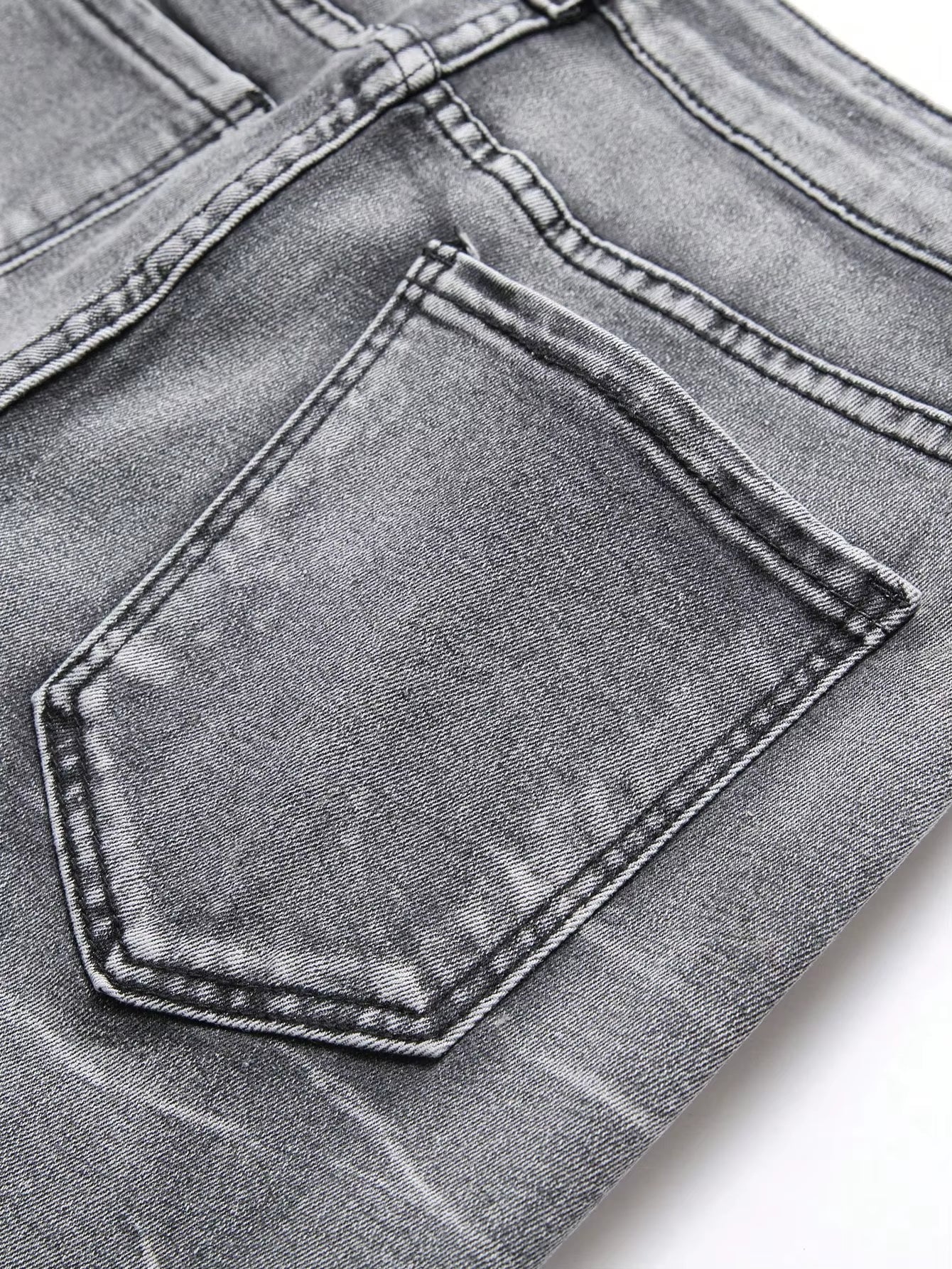 Men‘S Stretchy Denim Jeans Streetwear Tearing Patchwork Holes Ripped Denim Elastic Waist Casual Pants Slim Fit Straight Trousers