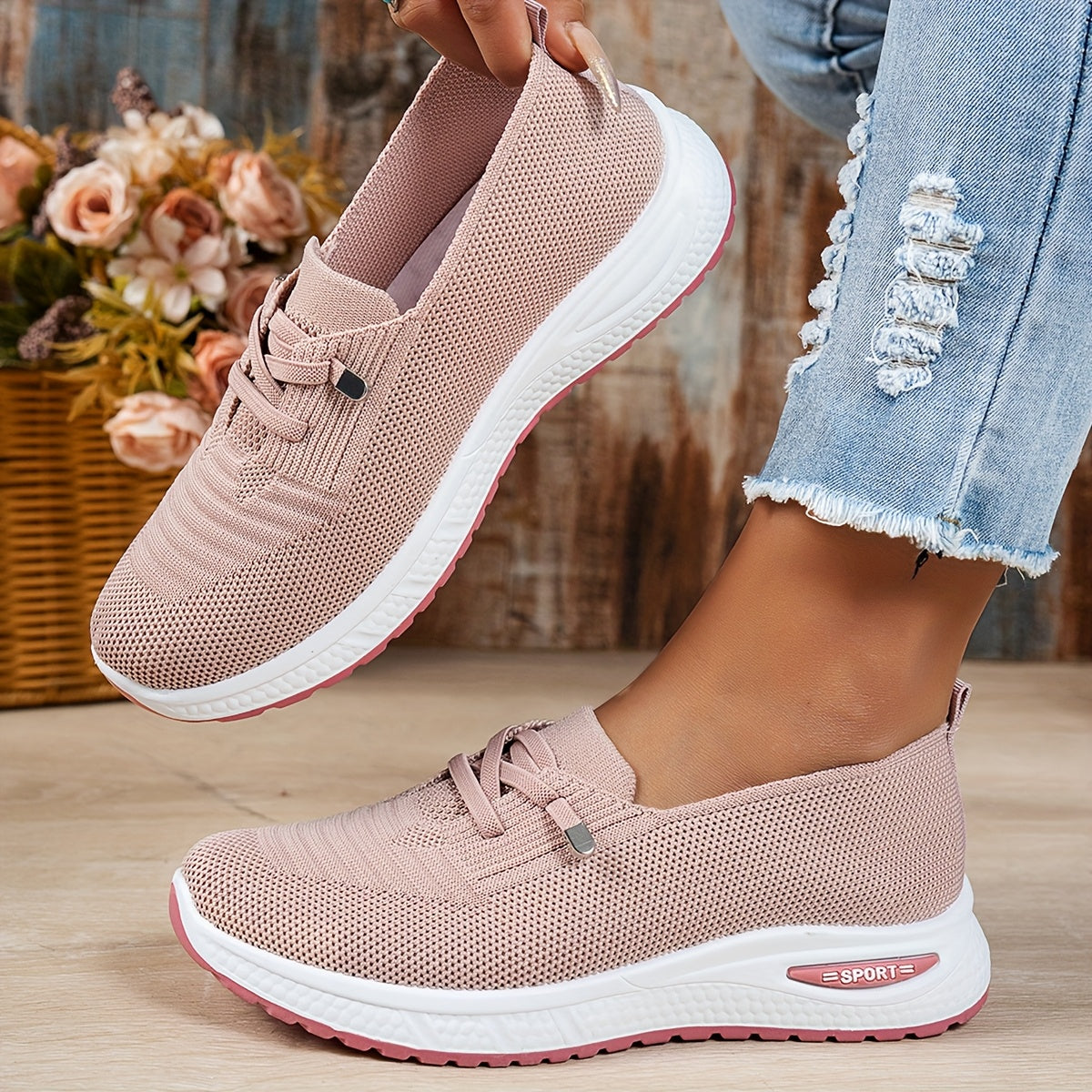 Women's Fashion Sneakers - Breathable Mesh Upper, Lace-Up Flat Shoes, Comfortable Rubber Sole, Casual Sport Trainers, All-Season Wear, Casual Footwear | Laceup Sneakers | Breathable Mesh
