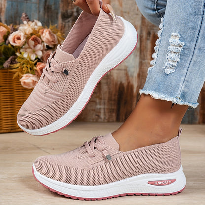 Women's Fashion Sneakers - Breathable Mesh Upper, Lace-Up Flat Shoes, Comfortable Rubber Sole, Casual Sport Trainers, All-Season Wear, Casual Footwear | Laceup Sneakers | Breathable Mesh