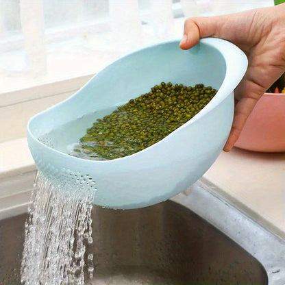 1pc Multi-Functional Kitchen Washing Basket Basin - Food-Safe Plastic with Drain Holes for Efficient Draining, Rinsing Rice, Vegetables & Fruits - Space-Saving Design for Small Kitchens & Dishwashing Beauty Fashion