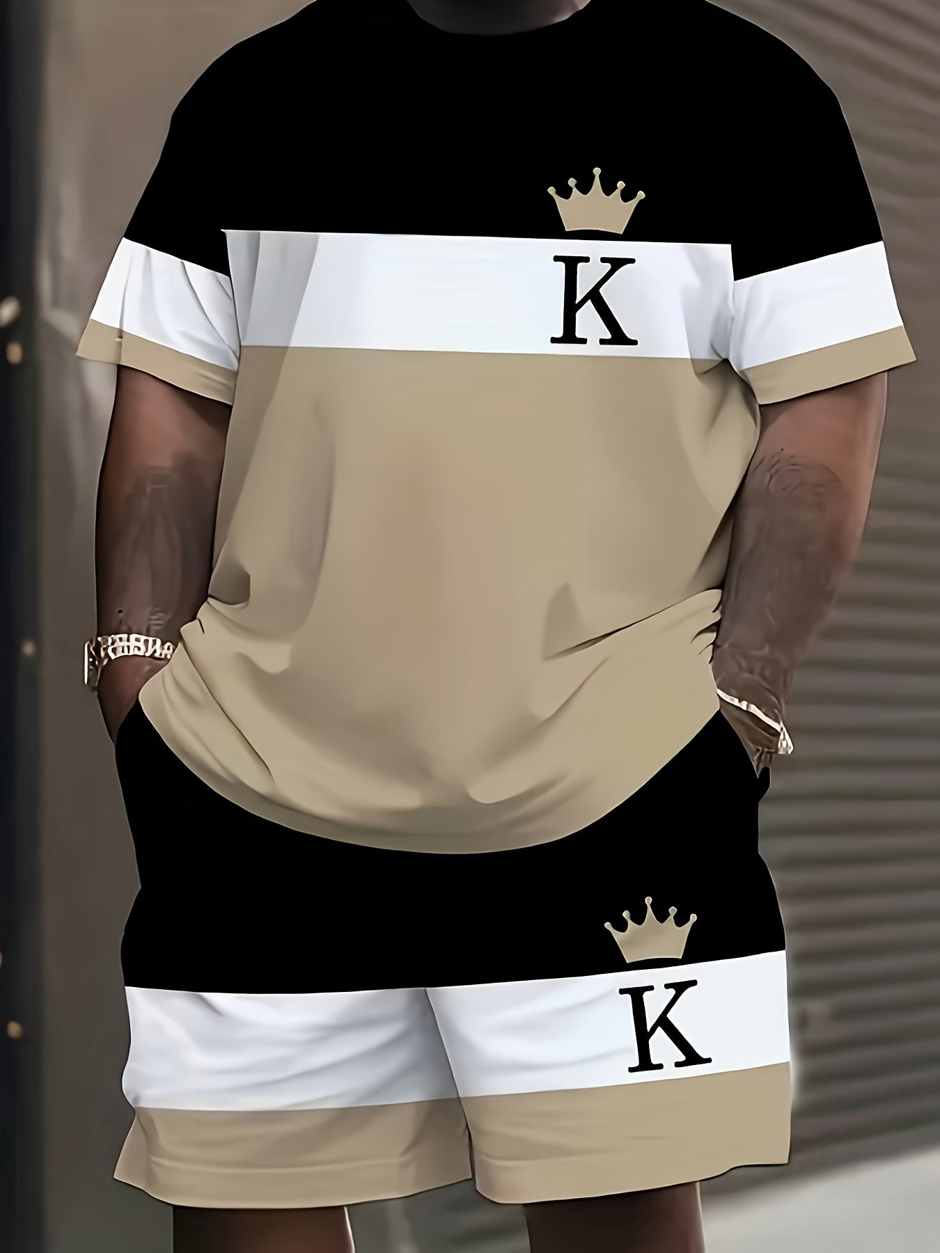 [Plus Size 3D Print Sport Set] Men's Plus Size 3D Digital Print Casual Sport T-Shirt and Shorts Set | Sweat-Resistant, All-Season, Regular Fit, Crew Neck, Slight Stretch Fabric | Suitable for Daily Wear, Outings, Sports, Camp