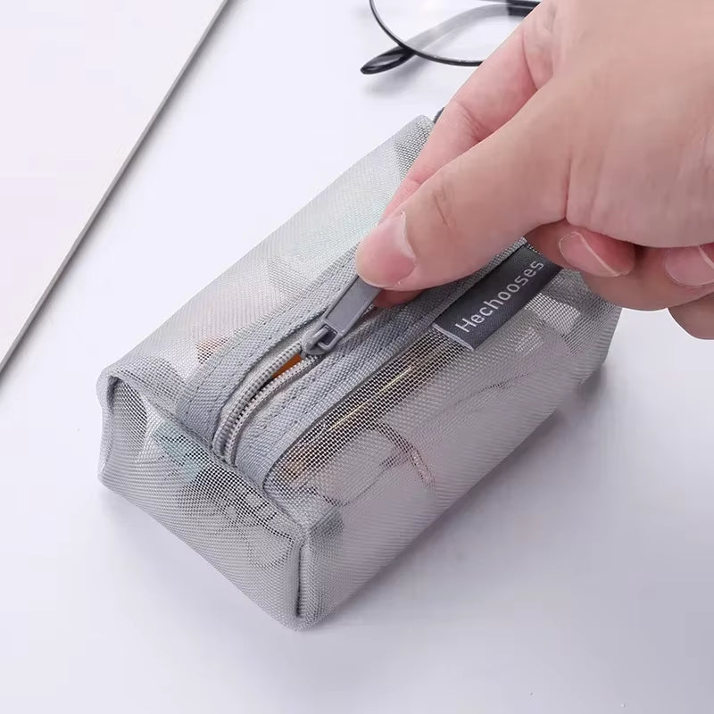Mini Clear Nylon Mesh Cosmetic Bags Cute Women Small Lipstick Makeup Bags Pouch Data Line Key Earphone Organizer Case