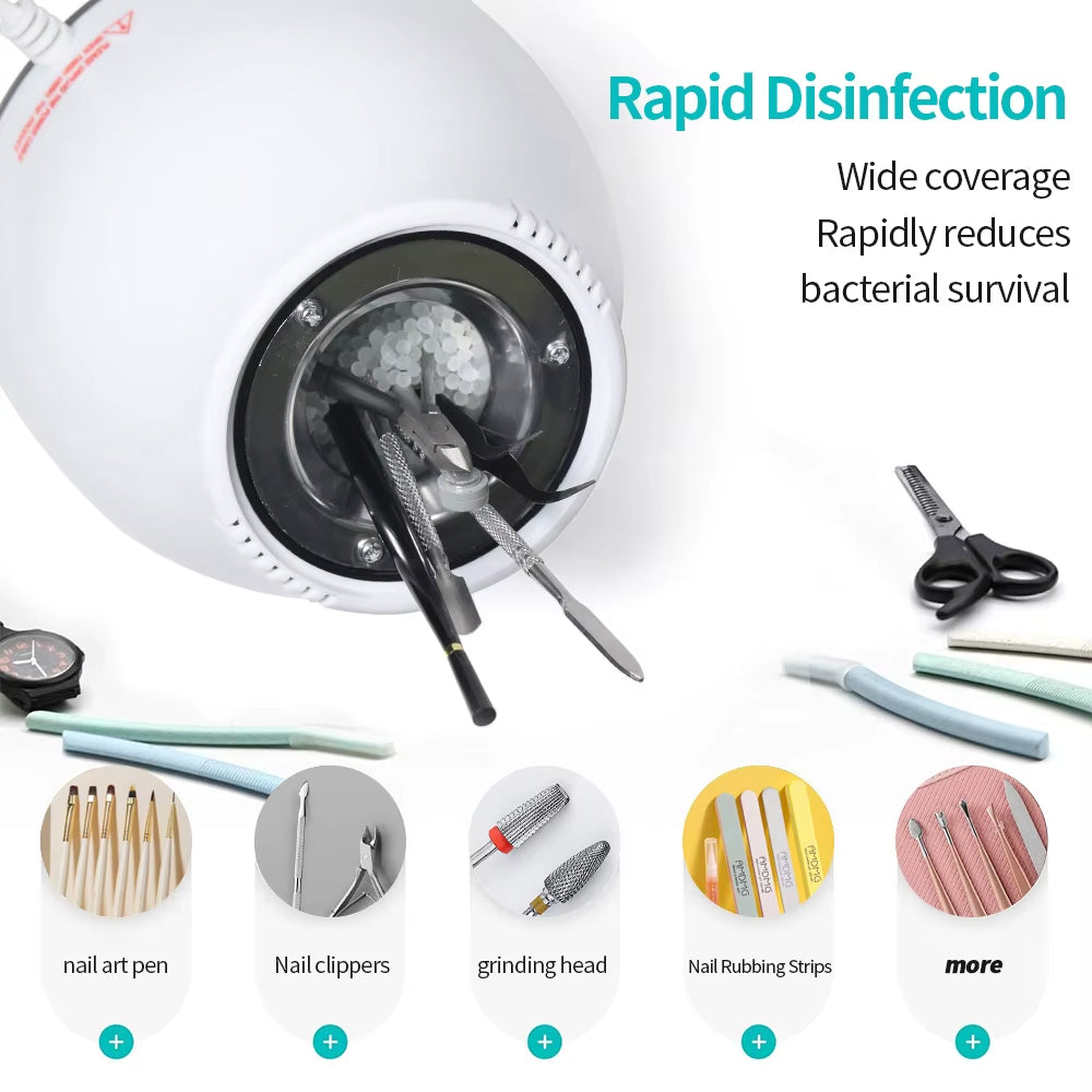 YIKOOLIN 100W Nail Tool Sterilizer Pot High Temperature to Clean Nail Tool Disinfectant Jar Tweezer Disinfectant Container