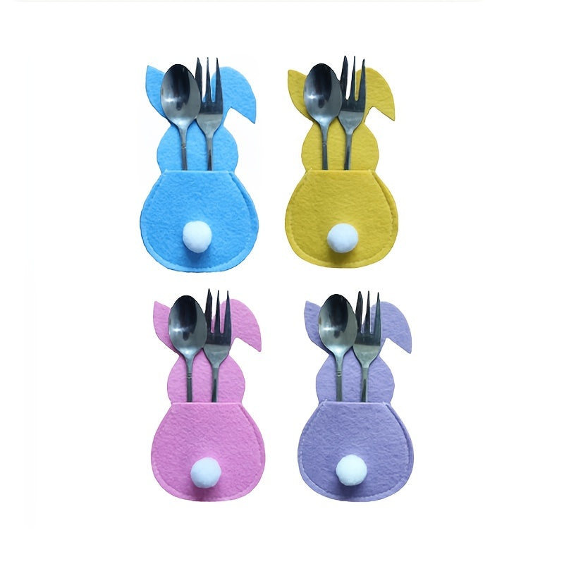 4pcs Easter Bunny Felt Cutlery Holder Bag Happy Easter Decorations For Home Tableware Accessories Rabbit Cutlery Cover Bag Table Beauty Fashion