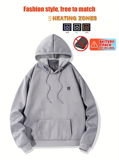 5 Heating Zones Heated Hooded Sweatshirt For Men – Autumn/Winter Outdoor Sport Pullover With Kangaroo Pocket – Battery Pack Not Included Beauty World Shop