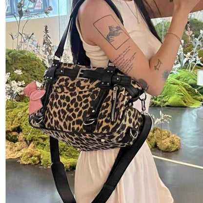 JIAERDI Harajuku Leopard Print Y2K Shoulder Bags Women Hot Girls Nylon Cute Handbag Ladies Vintage Tote Underarm Bag Aesthetic