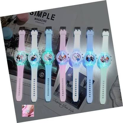 Disney Children Watch Frozen Princess Pattern Led Glowing Flash Fashion Kids Quartz Student Wristwatch Boy Girl Holiday Gifts