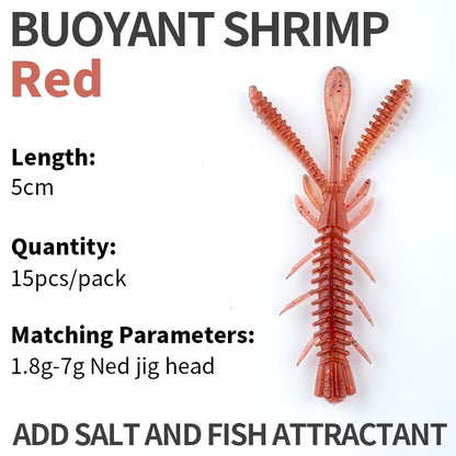 Floating Soft Shrimp Fishing Bait NED Rig Wobblers Shrimp Swim Lure Jig Salt Silicone Swimbait with Fish Attractant