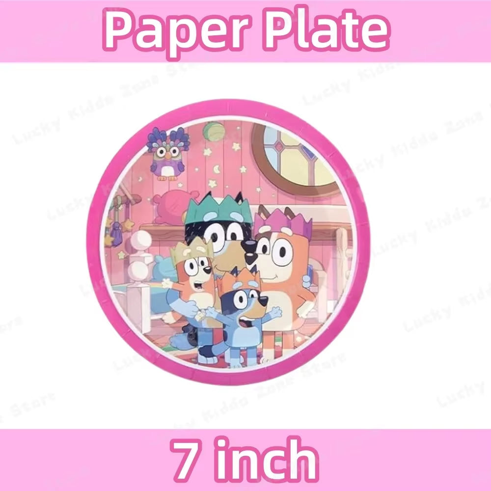 Pink Bluey Birthday Decorations for Kids Latex Aluminum Foil Balloons Bingo Theme Party Event Supplies Disposable Tableware Toys