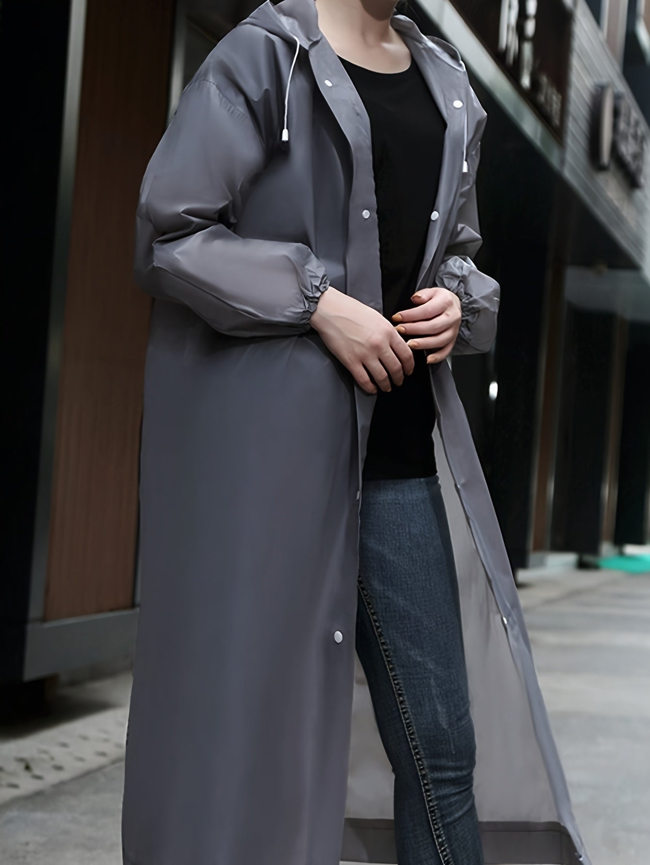 Gray EVA Raincoat - Windproof, Waterproof, Full-Body Thickened Jacket for Travel, Cycling, Hiking - Portable, Elastic Cuffs, Buttoned Closure Beauty Fashion