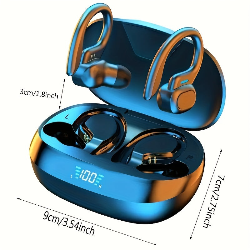 Wireless Earbuds, Open Ear 5.4 Headphones With Ear Hooks, Built-in Mic LED Display 24H Playtime Charging Case, For Running Fitness, Sport Over Earphones, Black