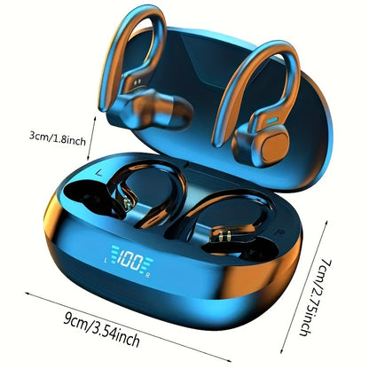 Wireless Earbuds, Open Ear 5.4 Headphones With Ear Hooks, Built-in Mic LED Display 24H Playtime Charging Case, For Running Fitness, Sport Over Earphones, Black