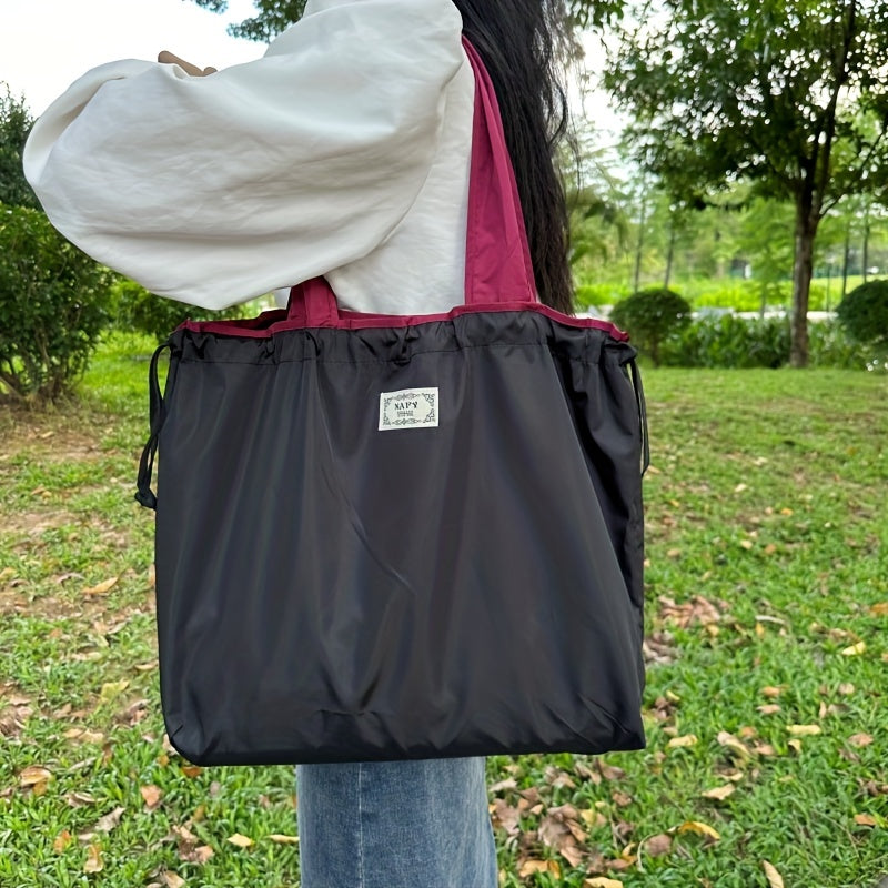 Foldable Drawstring Grocery Shopping Bag, Large Capacity Shoulder Tote for Sports, Travel, and Everyday Use Beauty Fashion