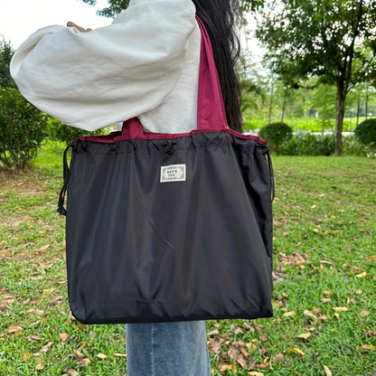 Foldable Drawstring Grocery Shopping Bag, Large Capacity Shoulder Tote for Sports, Travel, and Everyday Use Beauty Fashion