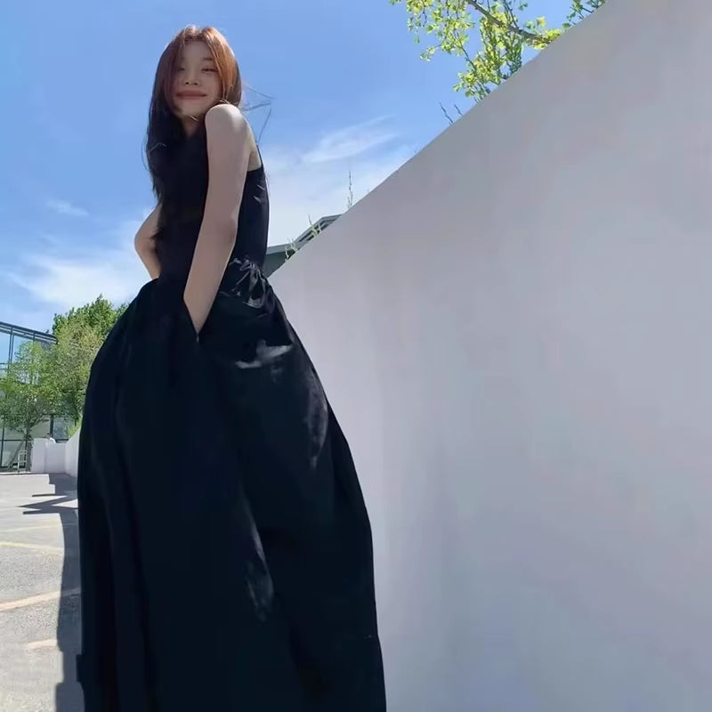 Black Strapless Long Dress Women Fashion Slim Sleeveless O-Neck High Waist Dresses Female 2025 Spring Summer New Party Vestidos