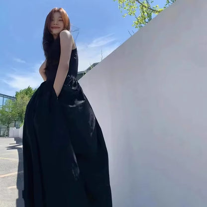 Black Strapless Long Dress Women Fashion Slim Sleeveless O-Neck High Waist Dresses Female 2025 Spring Summer New Party Vestidos
