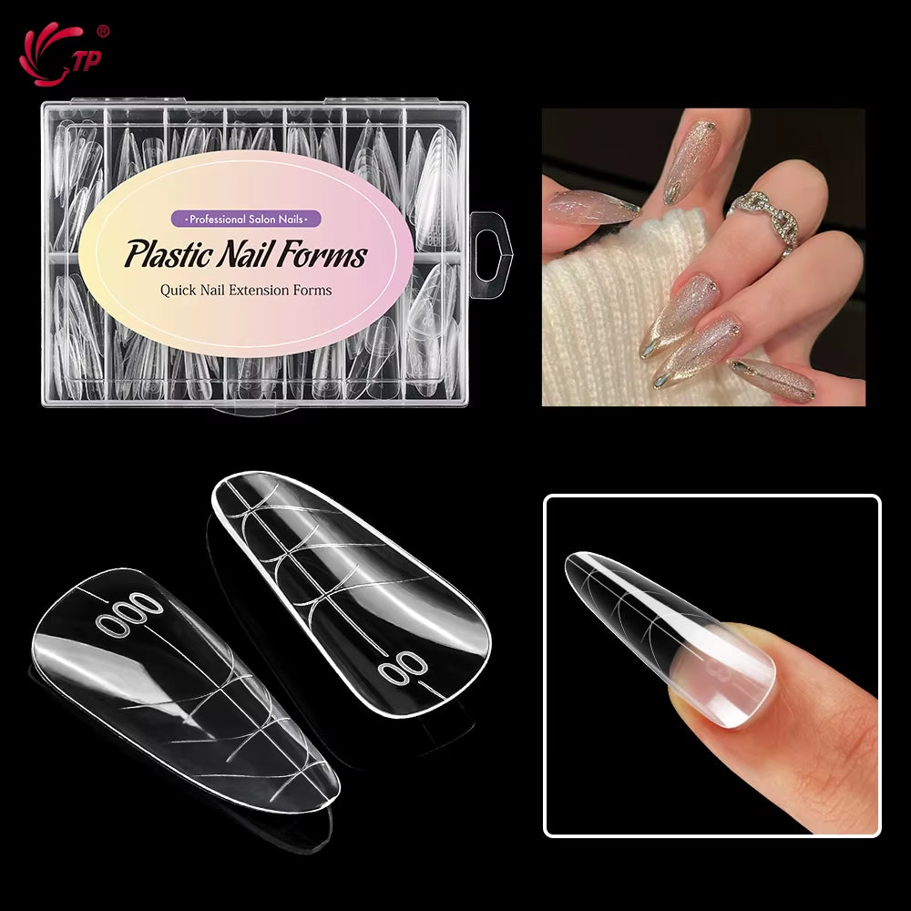 TP New Nail Dual Form Acrylic False Nail Tips Quick Building Gel Mold Reusable Nail Extension Top Forms for Poly Nail Gel 140Pcs