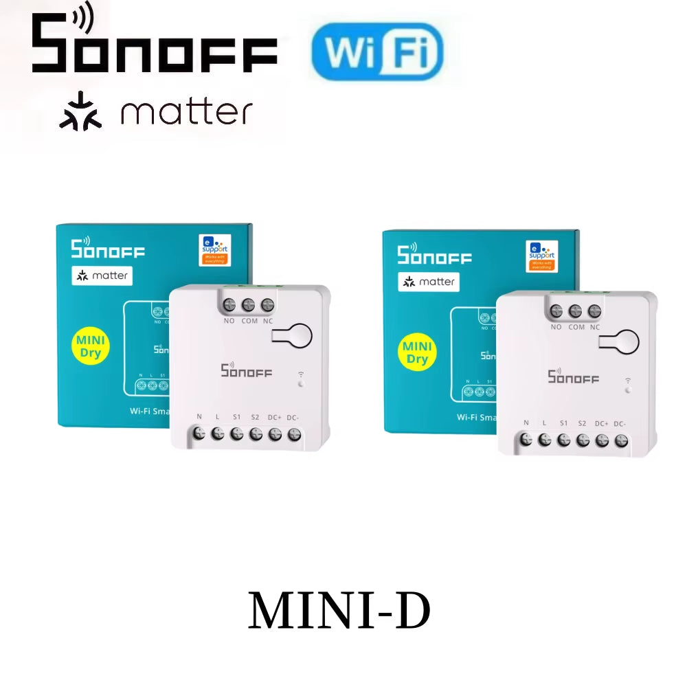 MINI-D MINI Dry Wi-Fi Matter Smart Switch Switch Dry Contact Relay DC Low Power Motor for Garage Door Boiler via Ewelink