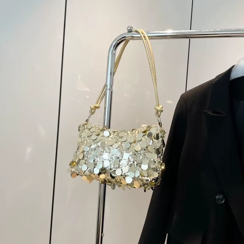 Women'S Sparkling Sequin Evening Shoulder Bag Glittering Gold Silver Secure Zipper Shiny Party Bag for Dinner Ball Handbag