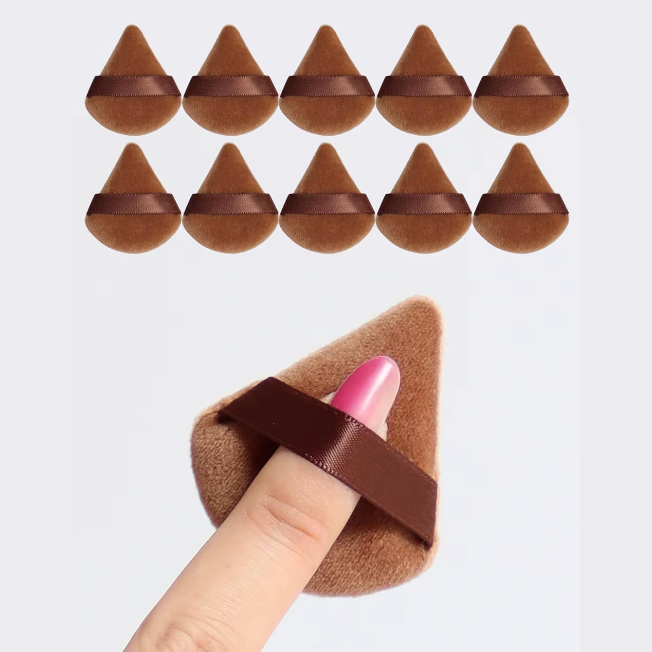 10Pcs Mini Triangle Shape Velvet Powder Puffs, Soft Makeup Blender Sponges for Face Contouring, Eyes & Corners