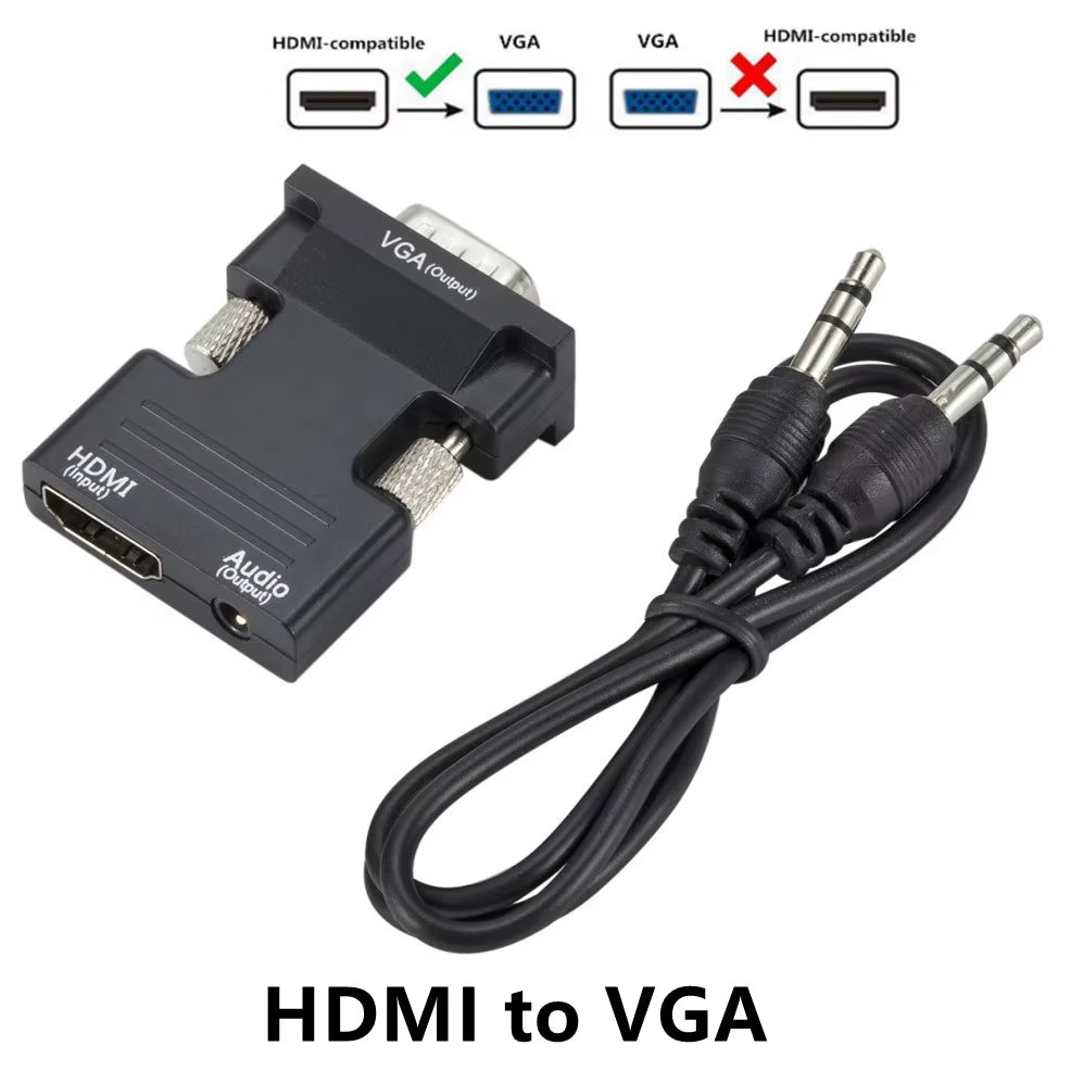 VGA to Hdmi-Compatible Adapter Converter 1080P HDMI to VGA Adapter for PC Laptop to HDTV Projector Video Audio Converter