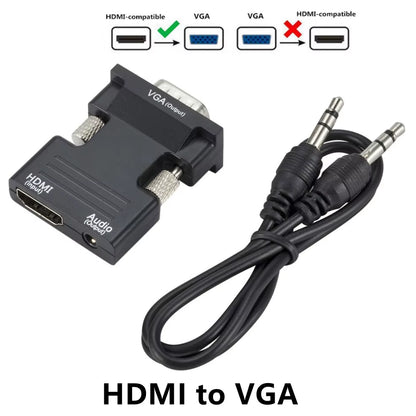 VGA to Hdmi-Compatible Adapter Converter 1080P HDMI to VGA Adapter for PC Laptop to HDTV Projector Video Audio Converter