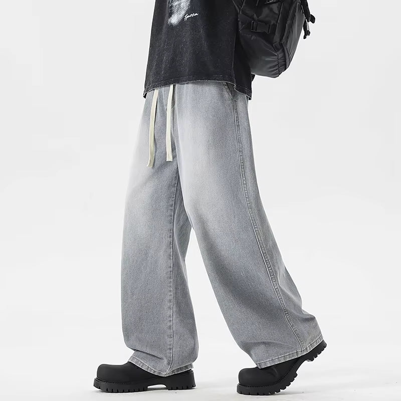 Men'S Jeans American Loose Wide-Leg Loose Straight Casual Trousers Street Hip-Hop Baggy Jeans Black Grey Blue Streetwear Men