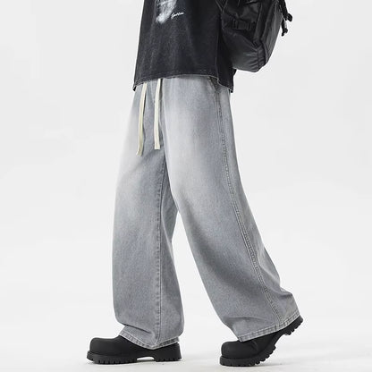 Men'S Jeans American Loose Wide-Leg Loose Straight Casual Trousers Street Hip-Hop Baggy Jeans Black Grey Blue Streetwear Men