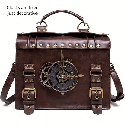 [Punk Crossbody Bag] Retro PU Crossbody Bag | Women's And Girls' Briefcase Styled Messenger Bag Featuring Punk Gothic And Renaissance Costume Elements Beauty Fashion