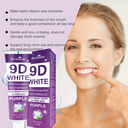 9D Purple Hydroxyapatite Toothpaste for Deep Cleaning & Brighter Smile, European Formula with Minty Fresh Breath, Gentle On Gums, Travel-Size 100g/3.52oz, Deep Cleaning Of Teeth, Ideal Oral Hygiene Gift for Women & Men, Suita Beauty World Shop
