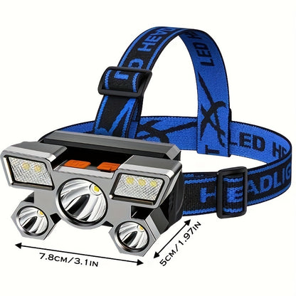Dericam USB Rechargeable 5 LED Headlamp with Built-In Battery - Portable High-Power LED Torch, 800 Lumen Brightness, 1181.1inch Range, 4 Lighting Modes (Flashlight, SOS, Strobe Beauty Fashion