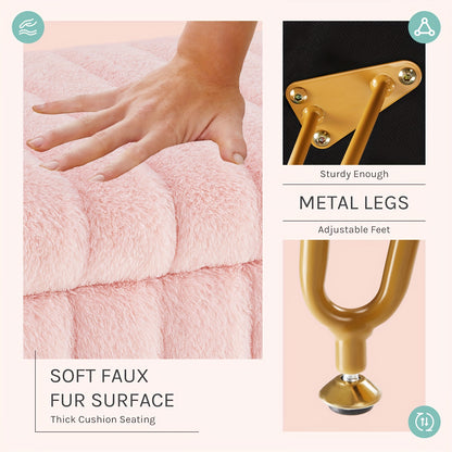 Vanity Storage Ottoman Chair, Makeup Vanity Chair With Metal Legs & Soft Faux Fur Surface, Flip Top Foot Rest With Soft Padded Seat For Bedroom Living Room Beauty World Shop