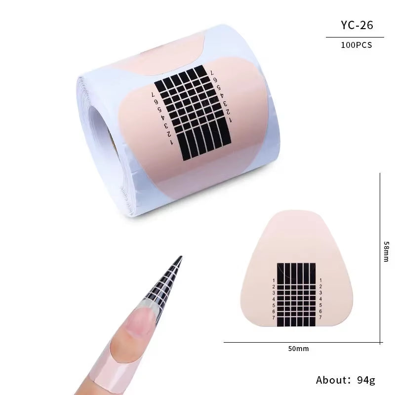100Pcs Nails Art UV Gel Tips Extension Builder Form Acrylic French Printed Nail Tip Extension Stencil Stickers for Manicure Tool