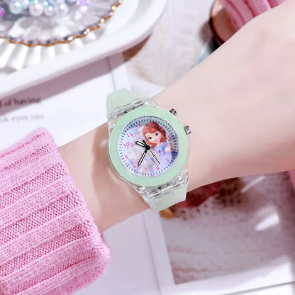 Disney Children Watch Frozen Princess Pattern Led Glowing Flash Fashion Kids Quartz Student Wristwatch Boy Girl Holiday Gifts
