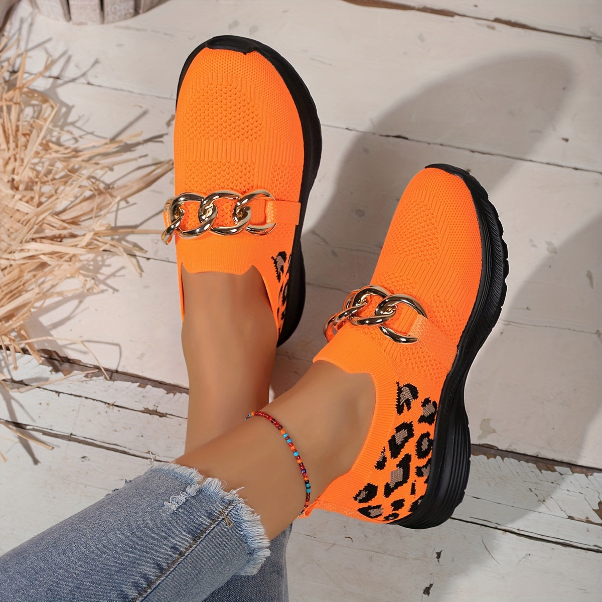 Women's Trendy Leopard Print Shallow Mouth Walking Shoes, Lightweight Low Top Sport Flat Shoes Koningsdag/King's Day