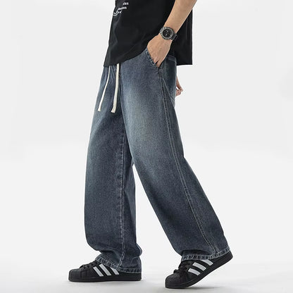 Men'S Jeans American Loose Wide-Leg Loose Straight Casual Trousers Street Hip-Hop Baggy Jeans Black Grey Blue Streetwear Men