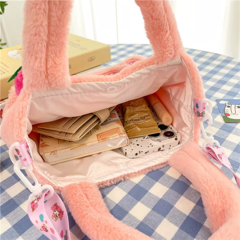 1Pc Sanrio Hello Kitty Plush Bag Kawaii Kuromi My Melody Cute Cartoon Anime Handbag Cinnamoroll Storage Tote Bags Women Gifts