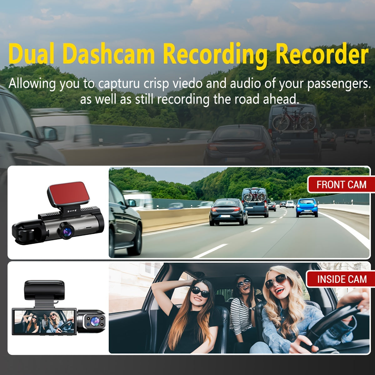 NTTAMHM Dual Camera Dash Cam with 3.16" IPS Screen, IR Night Vision, Loop Recording, Wide Angle Lens, Motion Detection, View Angle, Dual Cameras, Car Dash Cam, Modern Car Accessory, Driving Enthusiasts Beauty Fashion