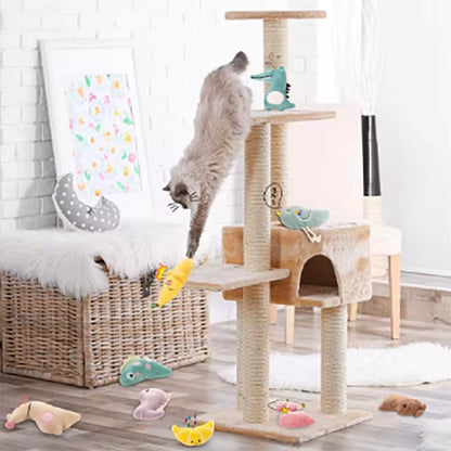 Pet Teeth Grinding and anti Bite Toy Cartoon Plush Animal Cute Doll Self Fun and Soothing Pet Cat Toy Suitable for Home Play