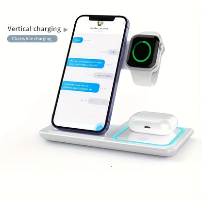 TIMESS-Wireless Charging Station 3-in-1 Standard 15W Fast Mag-Safe Charger Stand with QC3.0 Adapter, Suitable for iPhone 15 14 13 12 11 X 8 Pro Max/Pro/Mini/Plus, for iWatch Ultra 9/8 7/6/5/4/3/2, for Airpods 3/2 Beauty Fashion