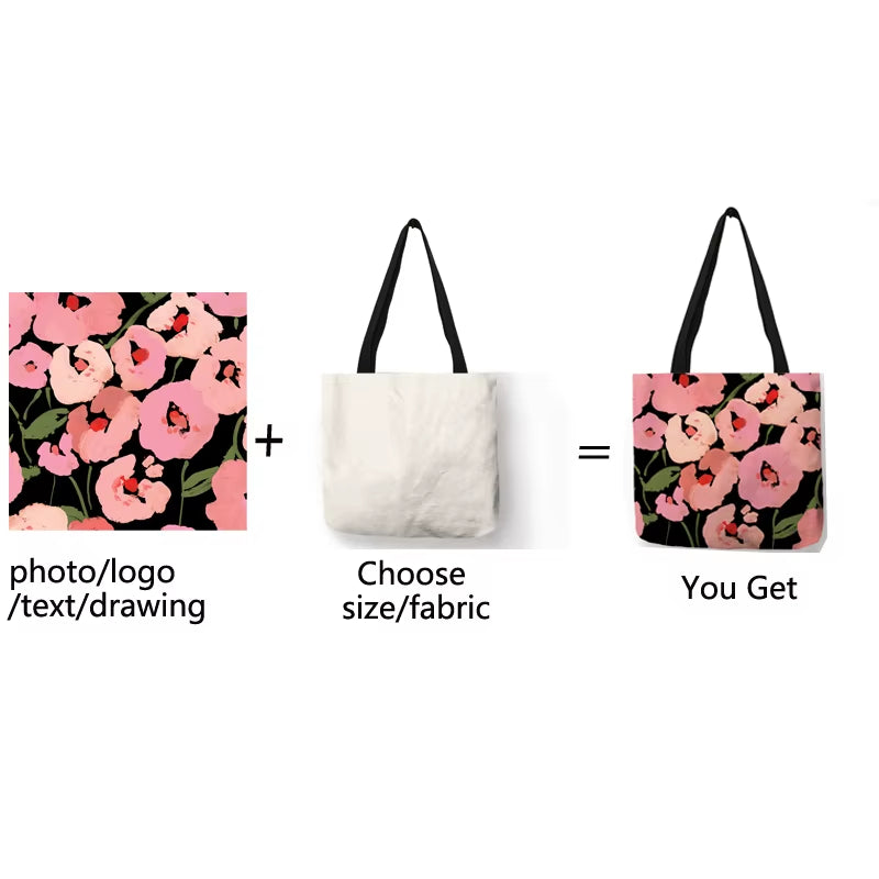 Personal Customize Women Tote Bag Linen Canvas Bag with Print Logo Custom Your Pictures Shopping Bags DIY Business Gift